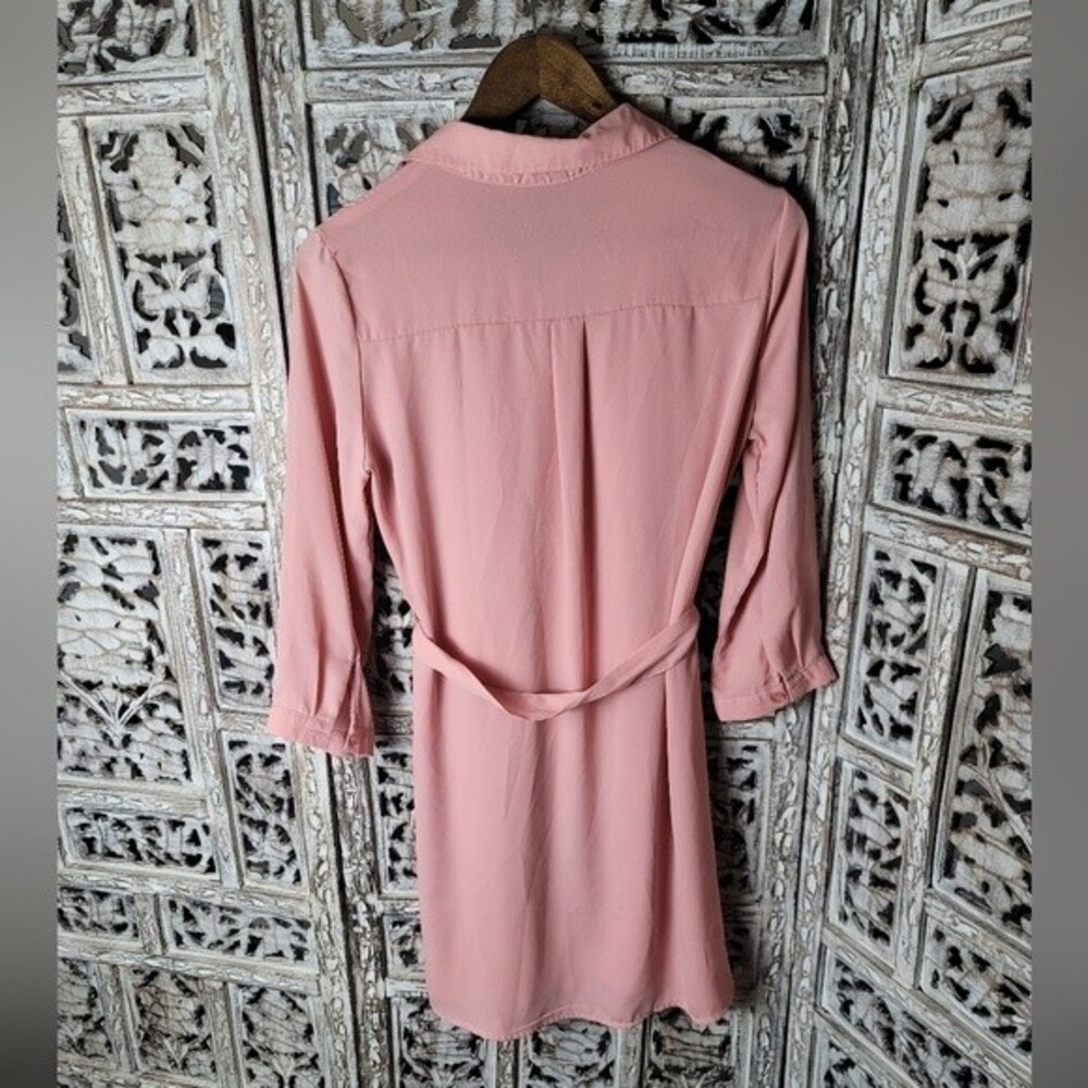 Rue 21 Pink Shirt Dress Tie waist front pockets 3/4 sleeve - Picture 3 of 8